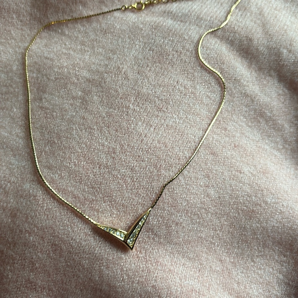 DIOR- Christian Dior - gorgeous gold chevron 16” necklace with crystals NWOT